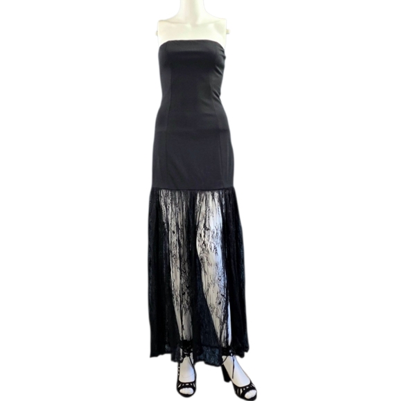 Lulus Vesna Black Mixed Media Strapless Maxi-Dress Size S - Picture 6 of 16